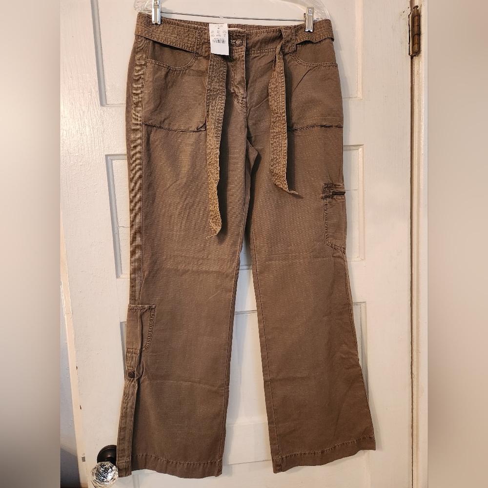 New J Crew Women's Chino Pants, Favorite Fit, Cargo Pockets, Green / Brown Sz 6